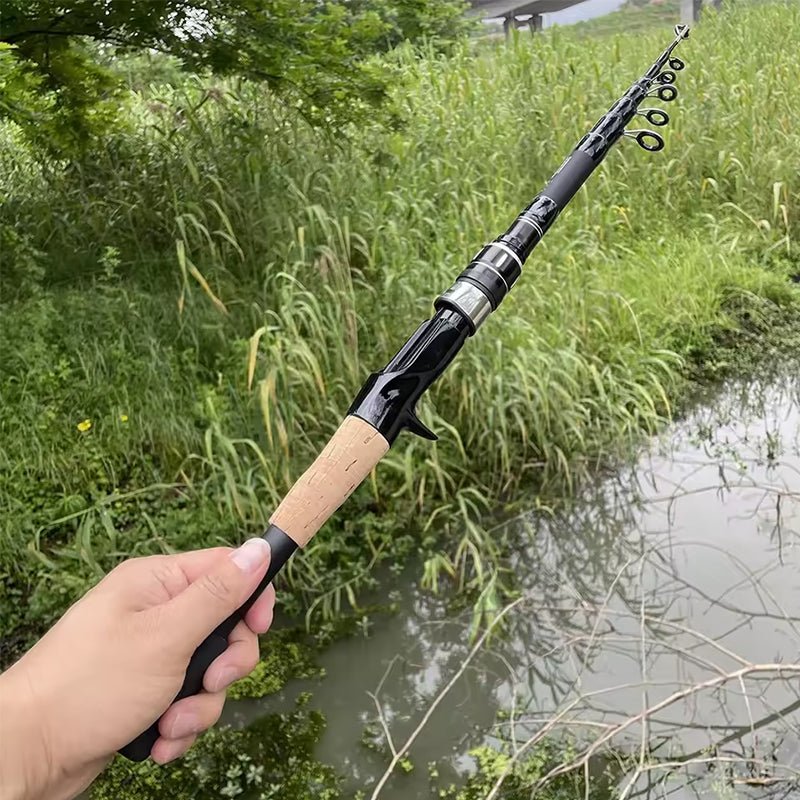 1.5 - 2.4M Telescopic Carbon Fishing Rod Rotary Baitcasting (8 - 25g) with Wooden Handle - Outdoors & Sports Tinker Time