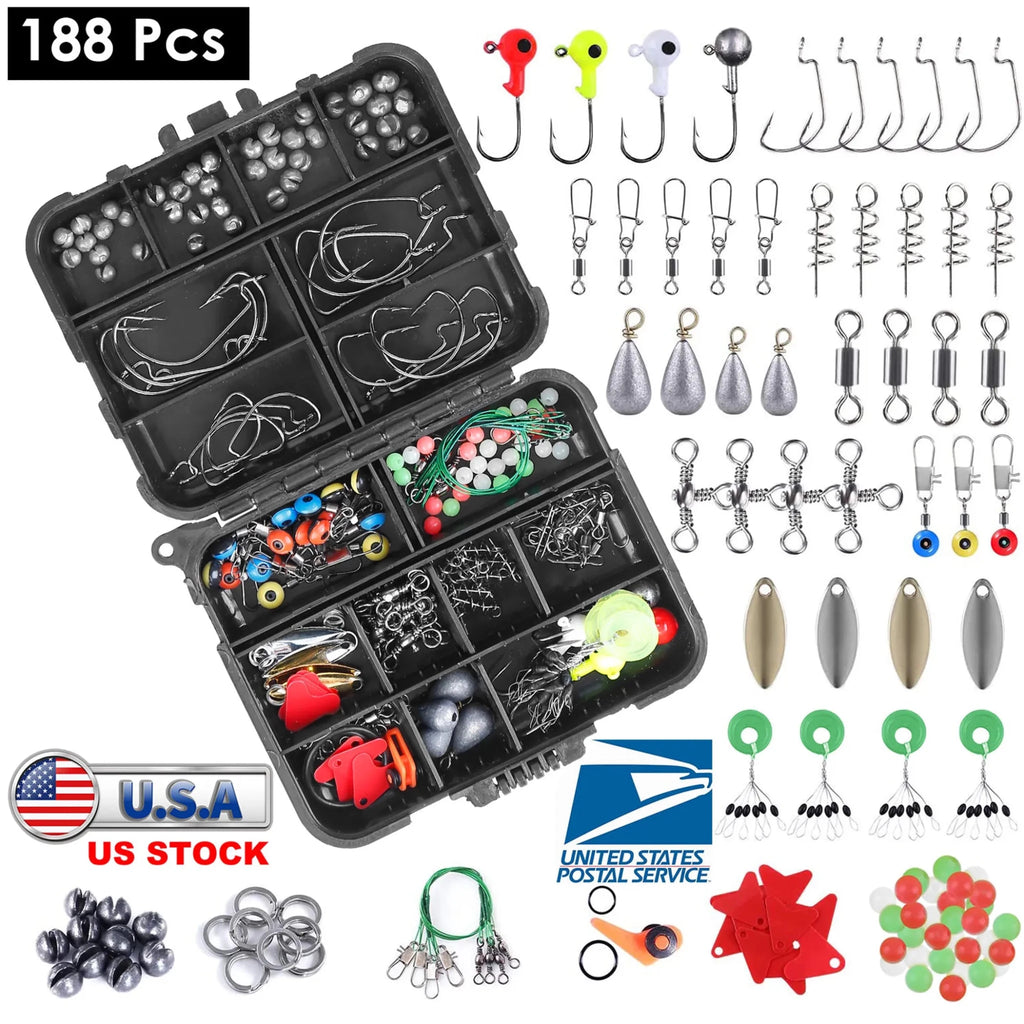 188Pcs Fishing Accessory Kit Portable Fishing Set - Outdoors & Sports Tinker Time