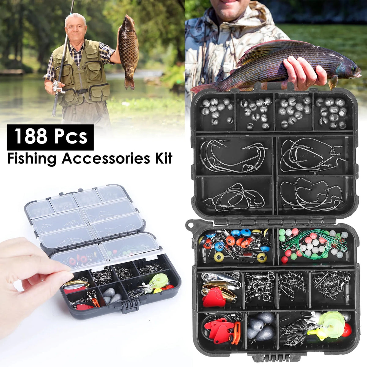 188Pcs Fishing Accessory Kit Portable Fishing Set - Outdoors & Sports Tinker Time