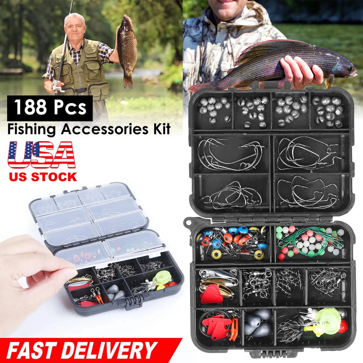 188Pcs Fishing Accessory Kit Portable Fishing Set - Outdoors & Sports Tinker Time