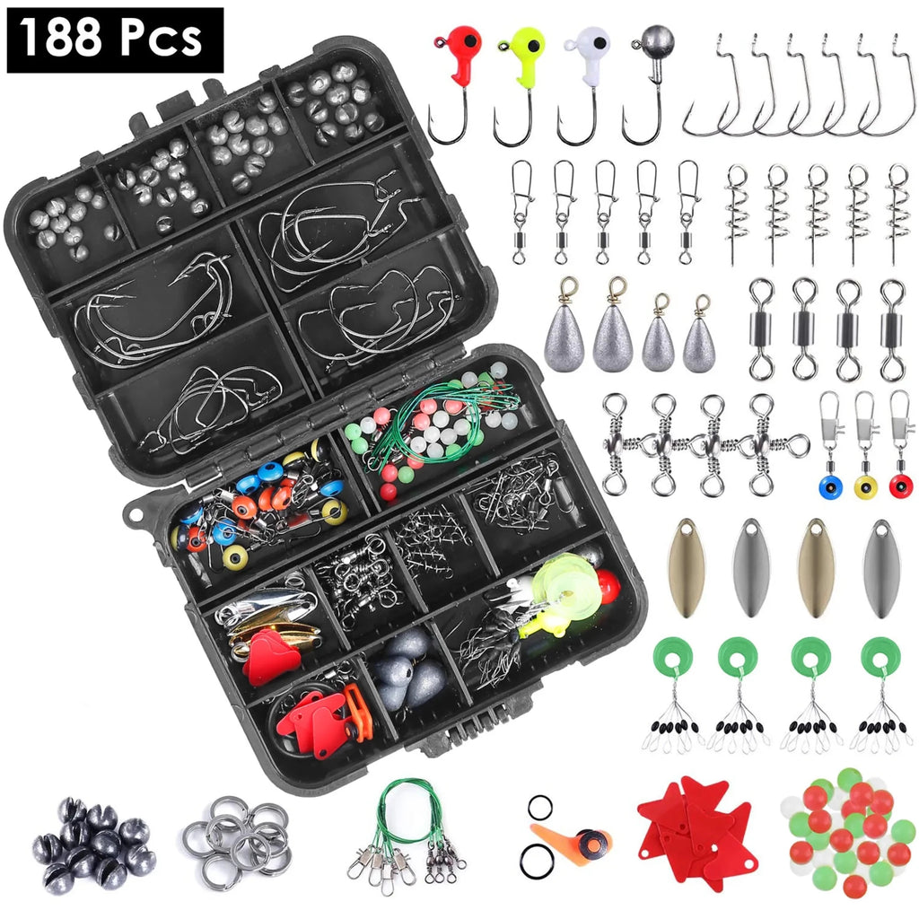 188Pcs Fishing Accessory Kit Portable Fishing Set - Outdoors & Sports Tinker Time