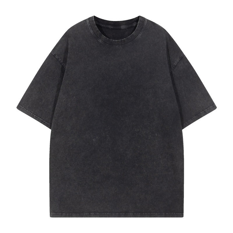 260G Pure Cotton Washed Old Short Sleeved Mens T Shirt Retro Fried Snowflake Mens and Womens Breathable Bottom Shirt - Outdoors & Sports Tinker Time
