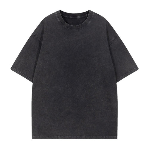260G Pure Cotton Washed Old Short Sleeved Mens T Shirt Retro Fried Snowflake Mens and Womens Breathable Bottom Shirt - Outdoors & Sports Tinker Time