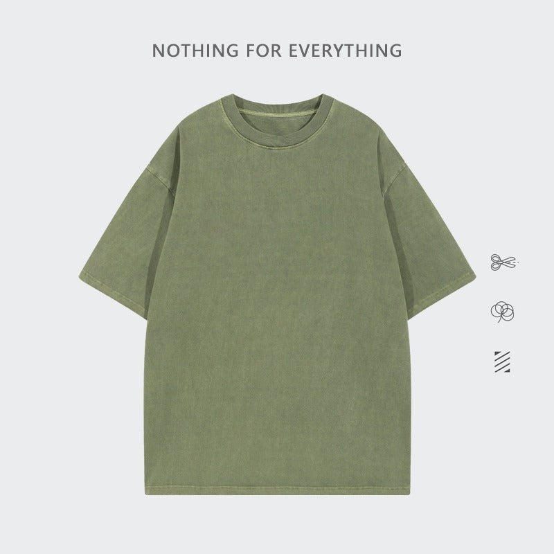 260G Pure Cotton Washed Old Short Sleeved Mens T Shirt Retro Fried Snowflake Mens and Womens Breathable Bottom Shirt - Outdoors & Sports Tinker Time