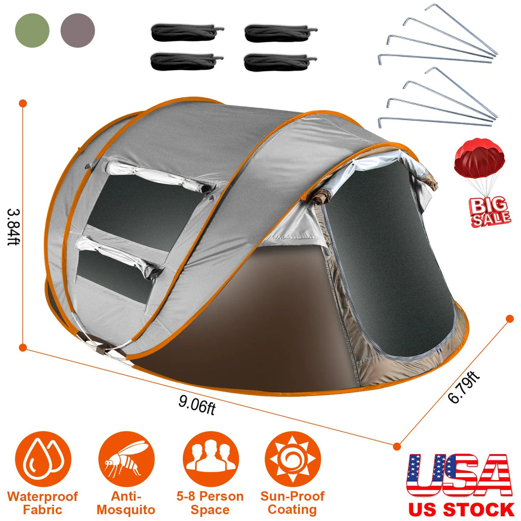 5-8 Person Pop Up Tent Automatic Setup Camping Tent