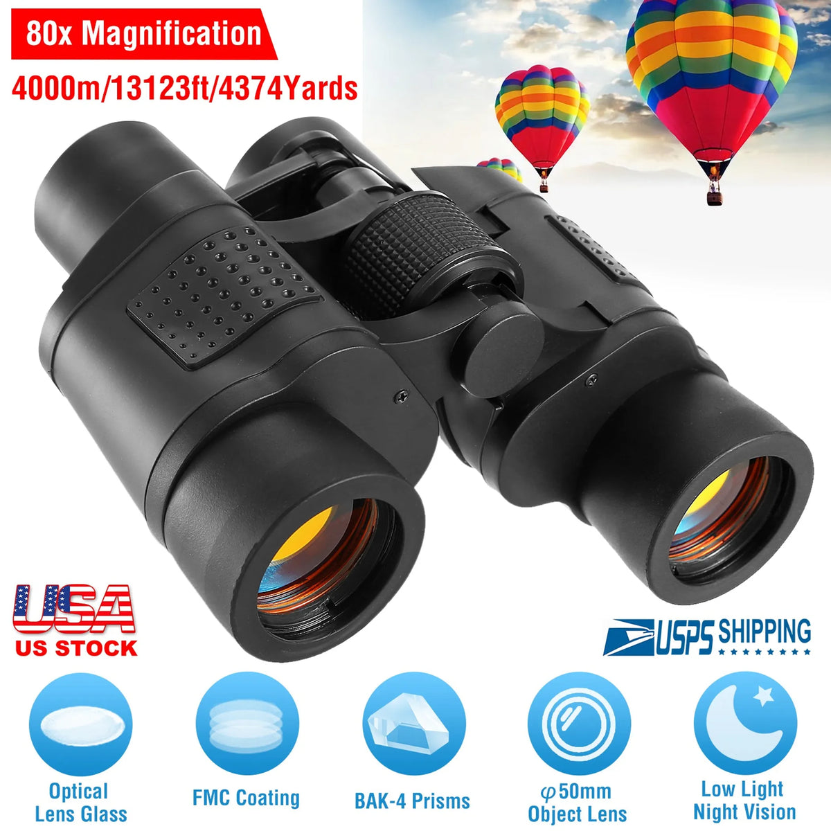 Portable HD Binoculars with FMC Lens Low Light