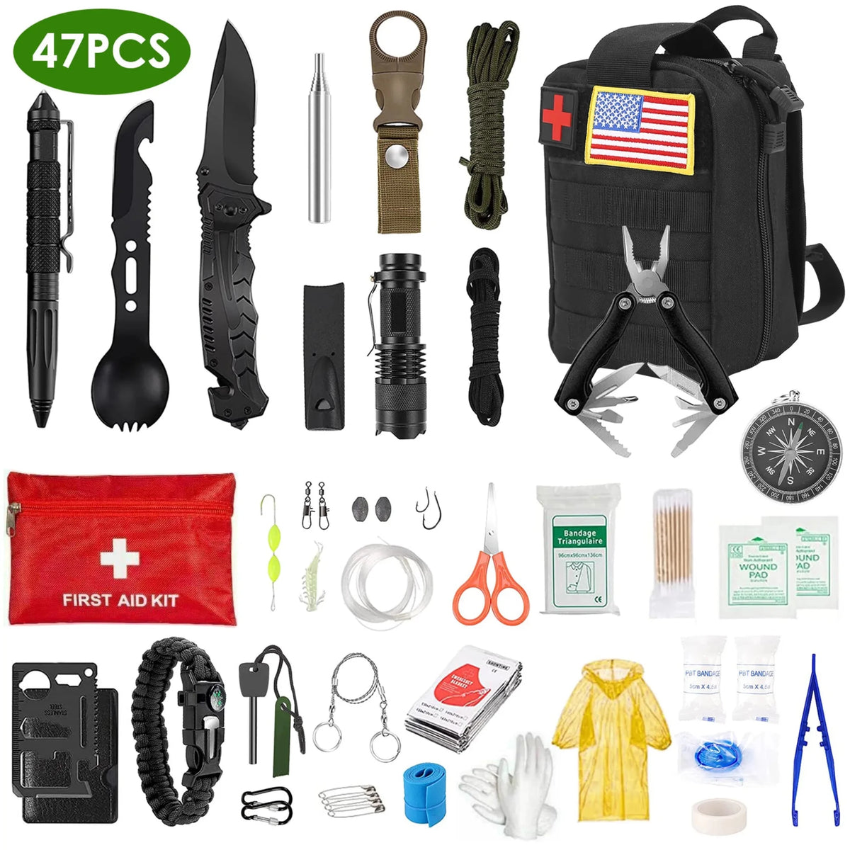 47Pcs Emergency Survival Kit - Outdoors & Sports Tinker Time