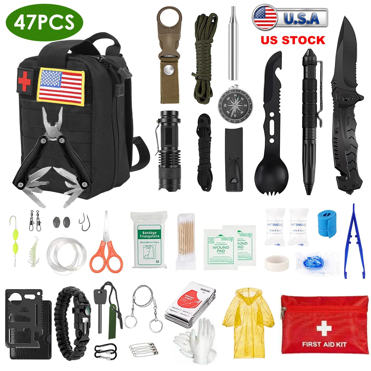 47Pcs Emergency Survival Kit - Outdoors & Sports Tinker Time