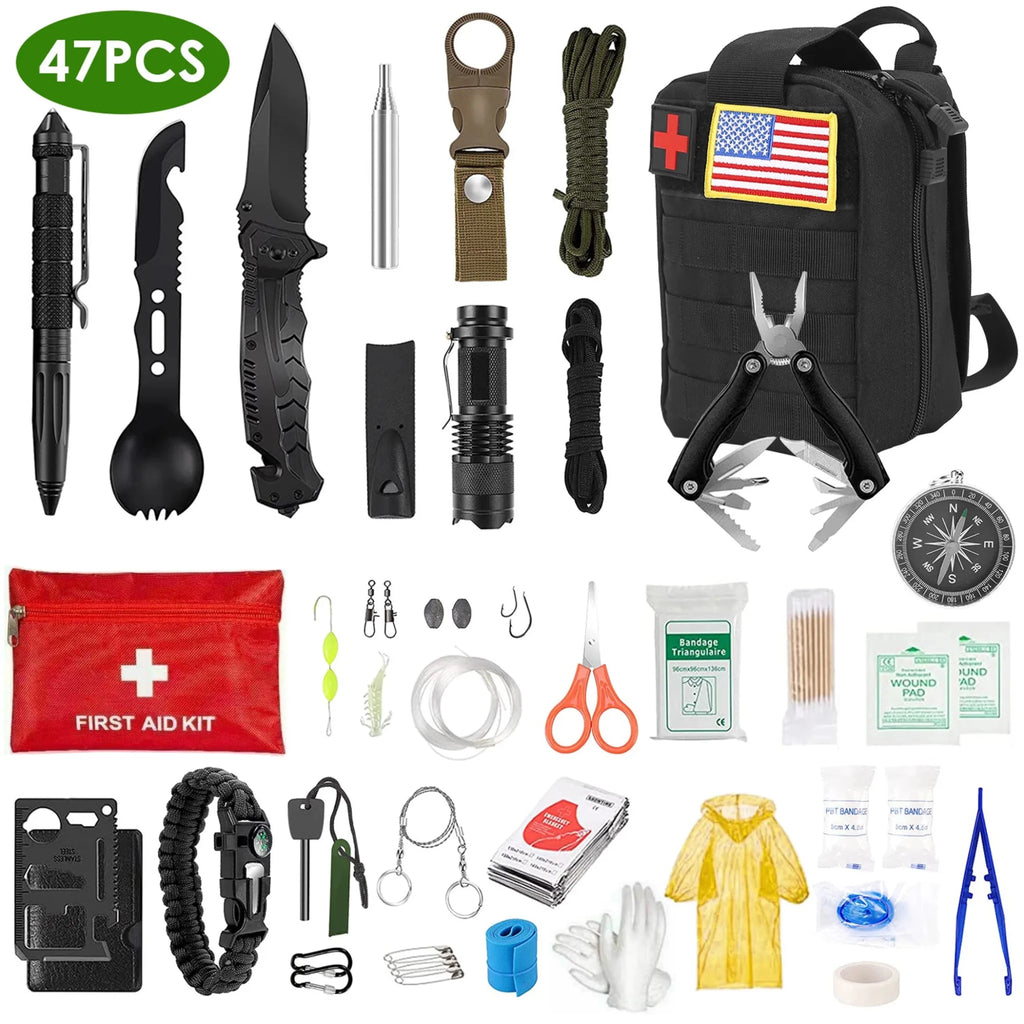 47Pcs Emergency Survival Kit - Outdoors & Sports Tinker Time