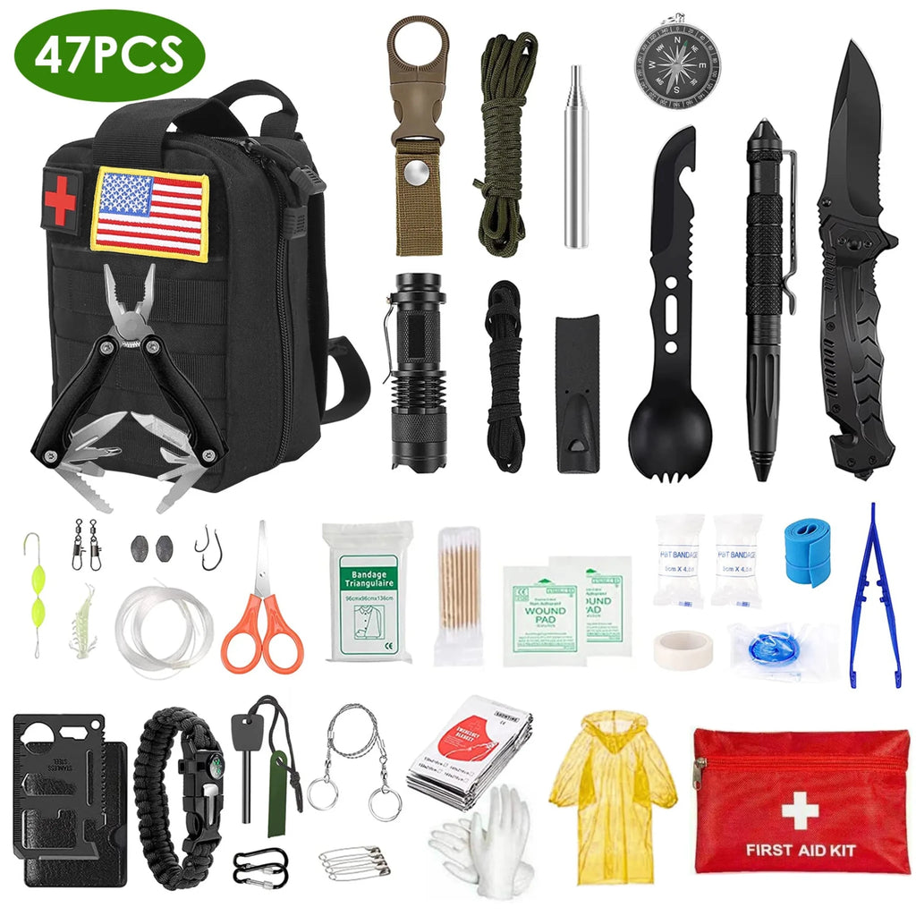 47Pcs Emergency Survival Kit - Outdoors & Sports Tinker Time