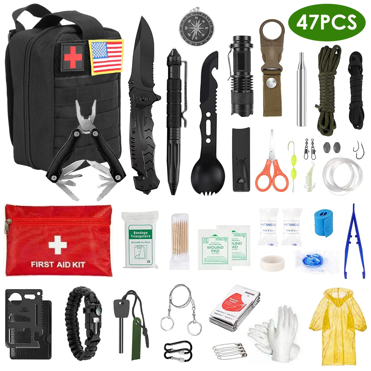 47Pcs Emergency Survival Kit - Outdoors & Sports Tinker Time
