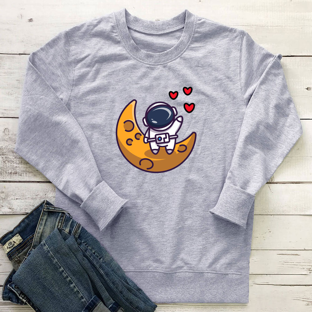 Astronaut Love Printed Round Neck Long Sleeve Hoodie - Outdoors & Sports Tinker Time