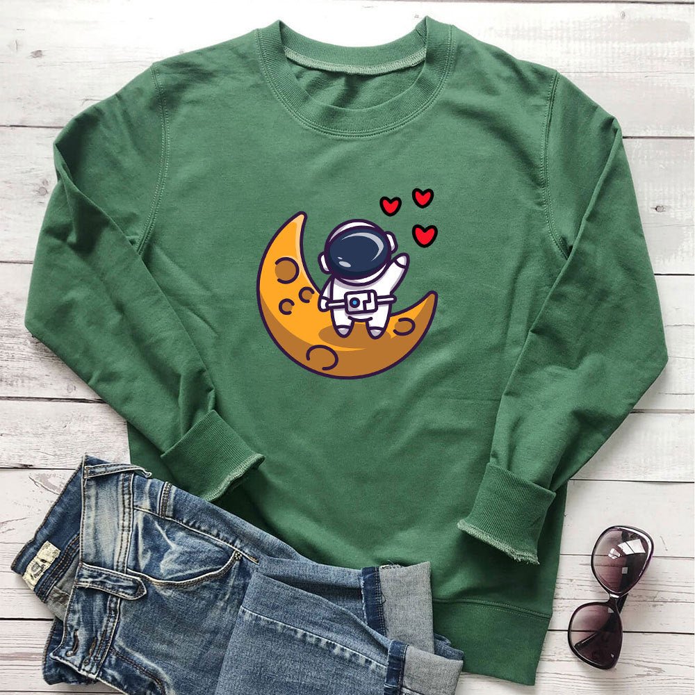 Astronaut Love Printed Round Neck Long Sleeve Hoodie - Outdoors & Sports Tinker Time