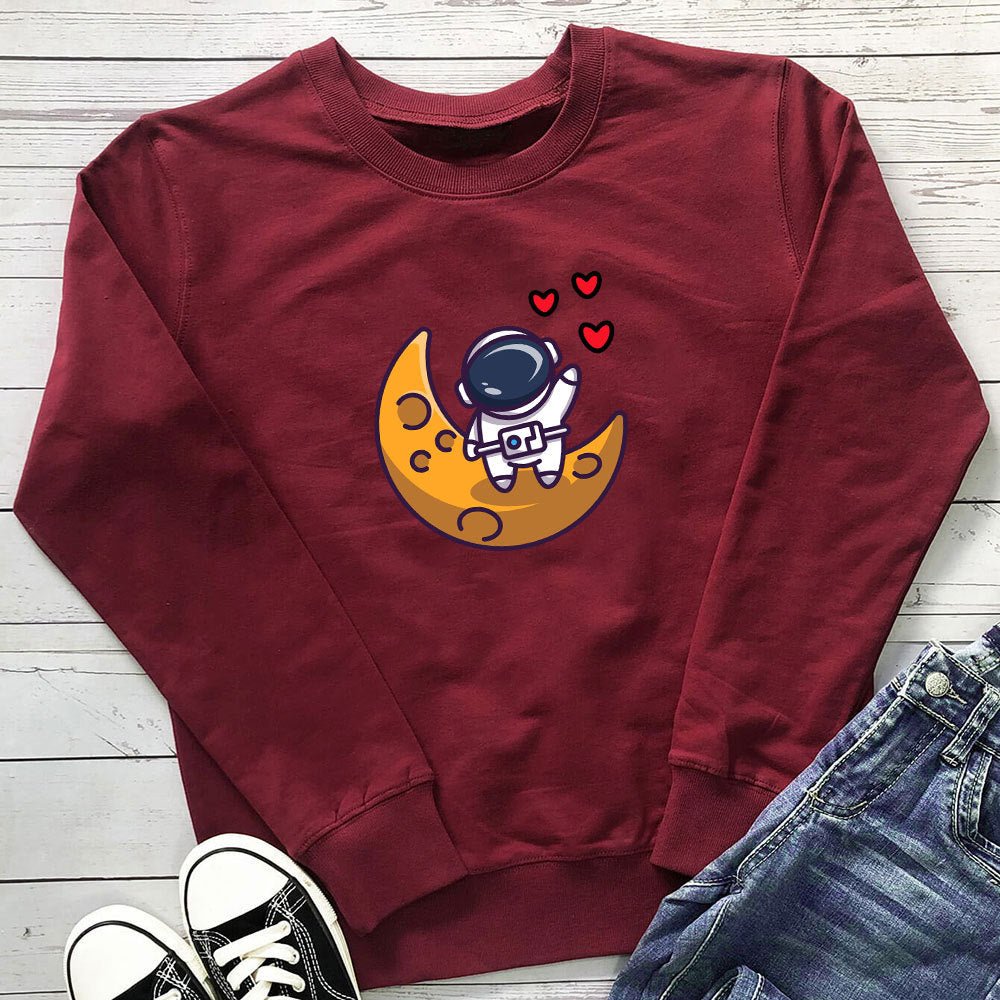 Astronaut Love Printed Round Neck Long Sleeve Hoodie - Outdoors & Sports Tinker Time