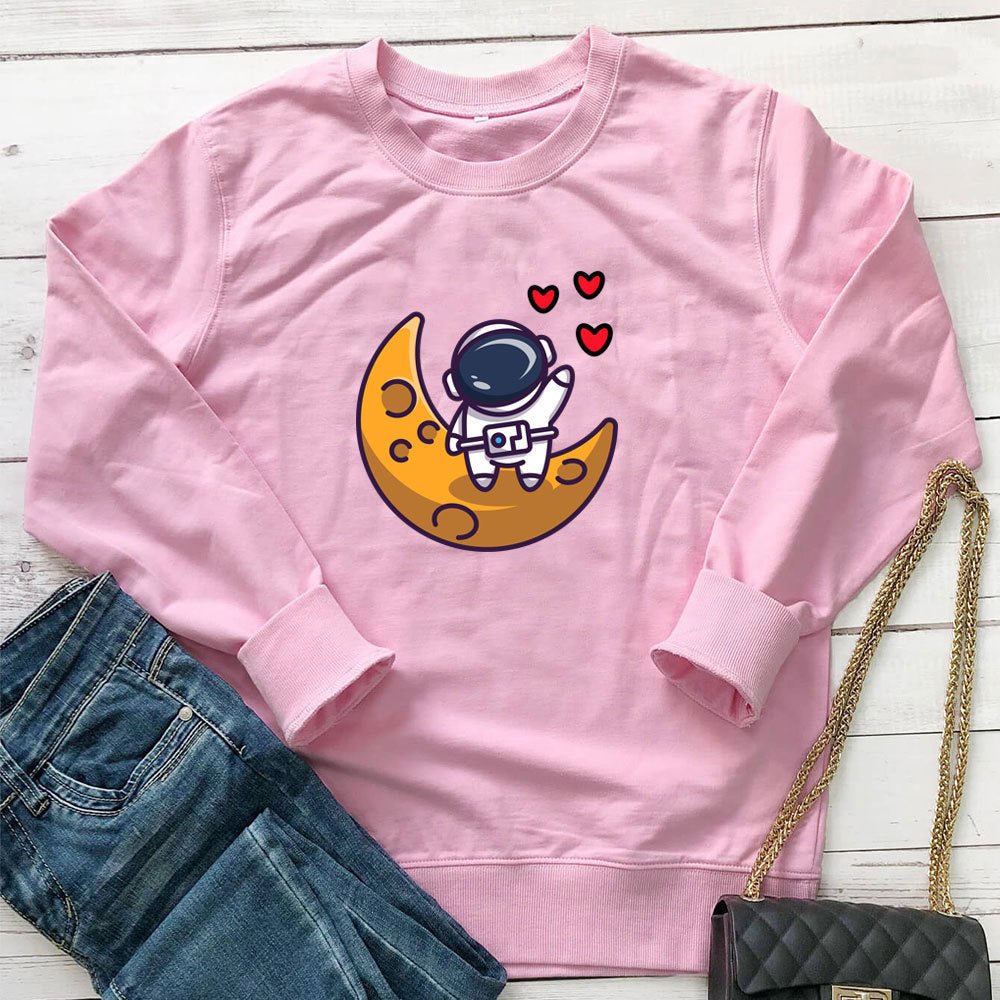 Astronaut Love Printed Round Neck Long Sleeve Hoodie - Outdoors & Sports Tinker Time