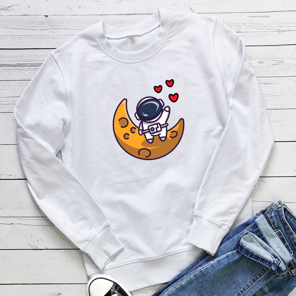 Astronaut Love Printed Round Neck Long Sleeve Hoodie - Outdoors & Sports Tinker Time