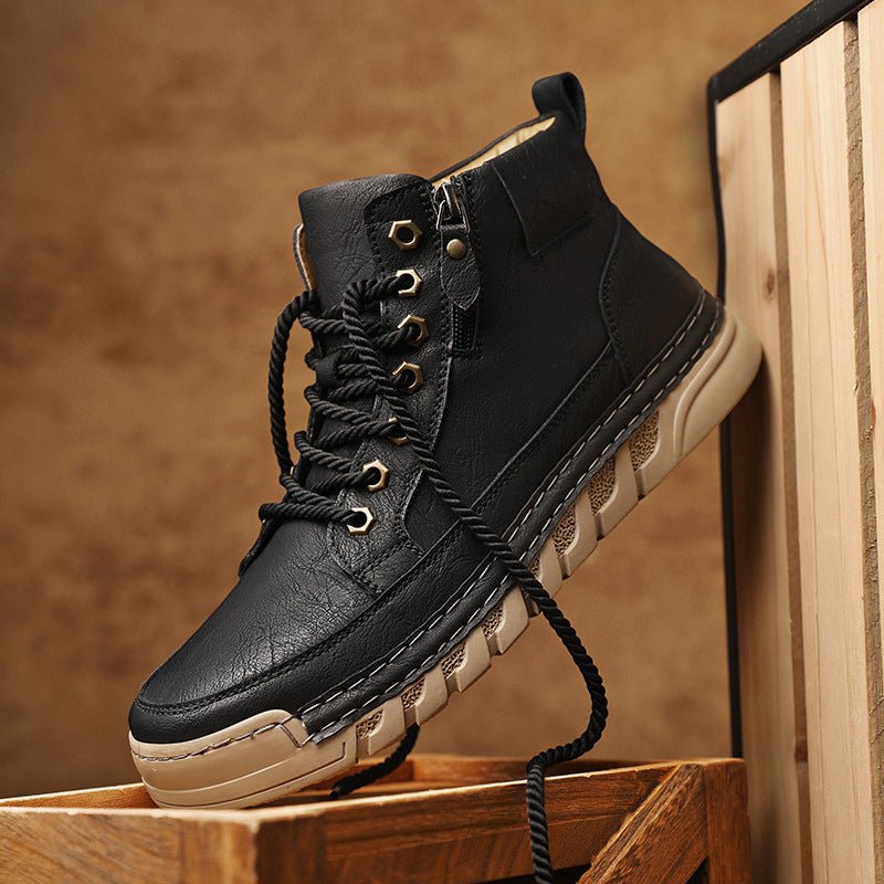 Autumn and Winter Outdoor Casual Men's Plus Size Martin Boots Fashion Trendy Versatile Thick Sole Mid-Cut Boots - Outdoors & Sports Tinker Time