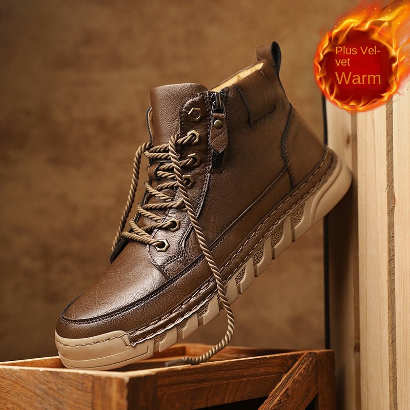 Autumn and Winter Outdoor Casual Men's Plus Size Martin Boots Fashion Trendy Versatile Thick Sole Mid-Cut Boots - Outdoors & Sports Tinker Time