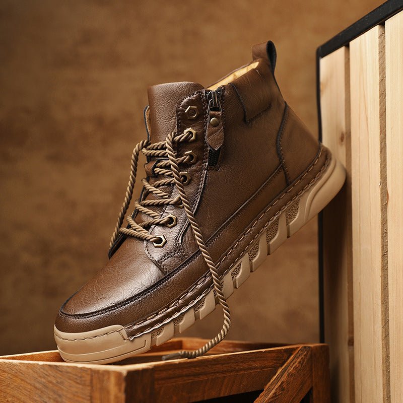 Autumn and Winter Outdoor Casual Men's Plus Size Martin Boots Fashion Trendy Versatile Thick Sole Mid-Cut Boots - Outdoors & Sports Tinker Time
