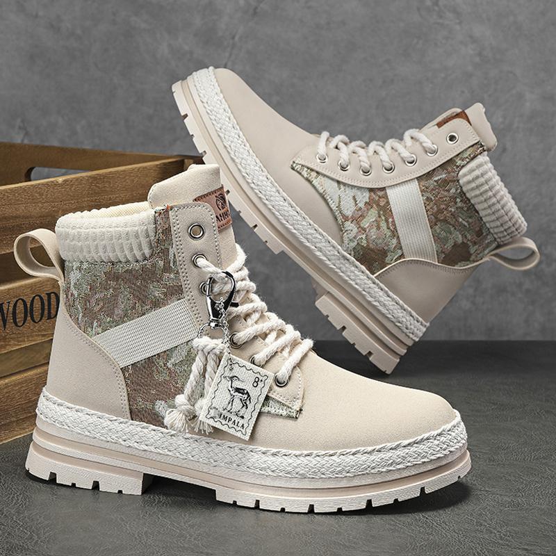 Autumn canvas high top shoes men's casual motorcycle short boots workwear boots hiking Martin boots board shoes - Outdoors & Sports Tinker Time