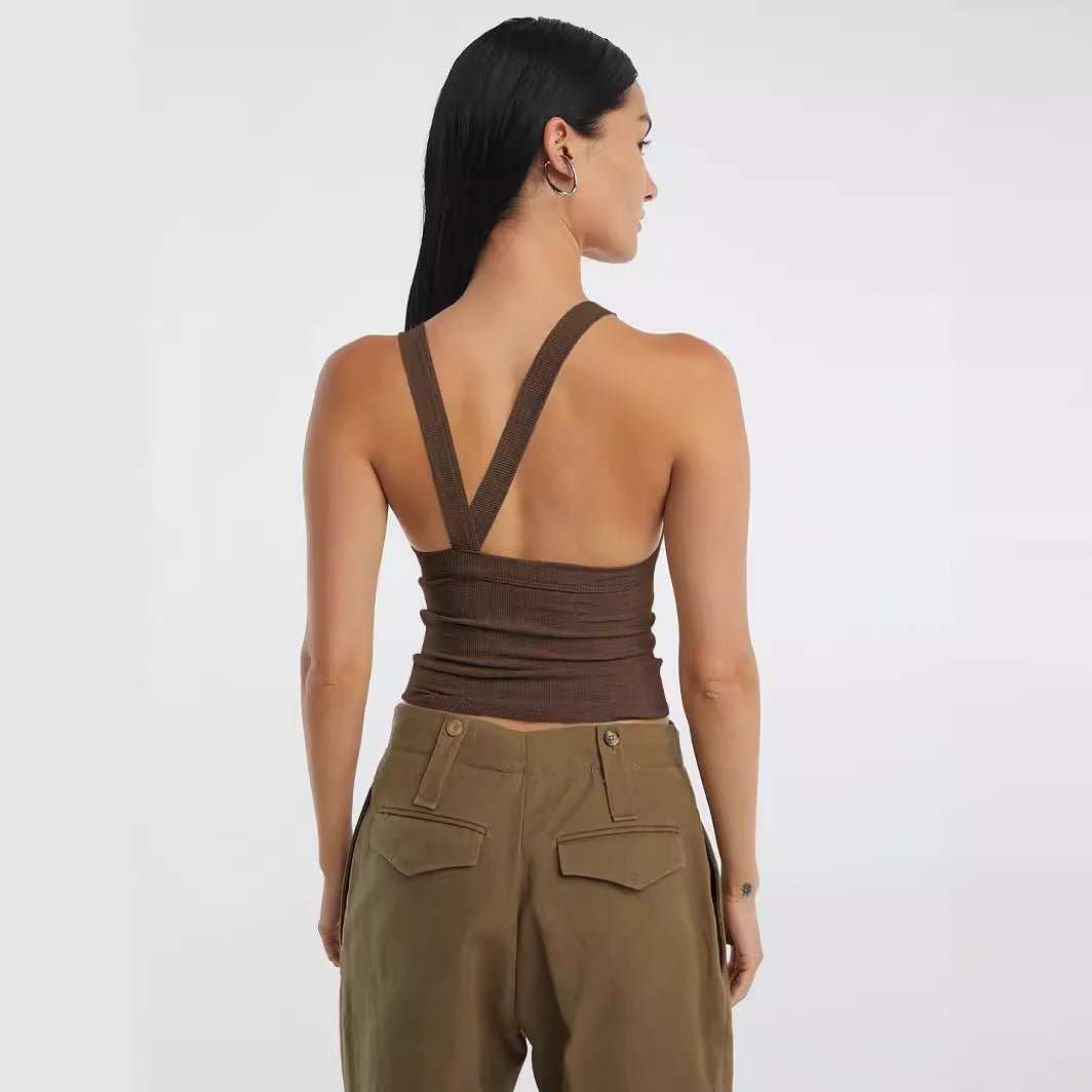 Backless Sleeveless Ribbed Knit Inner and Outer Wear BM Top for Women - Outdoors & Sports Tinker Time