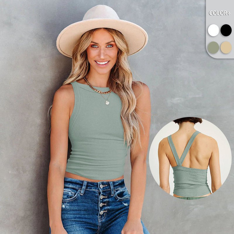 Backless Sleeveless Ribbed Knit Inner and Outer Wear BM Top for Women - Outdoors & Sports Tinker Time