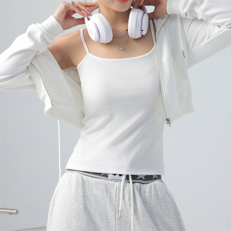 Basic Tank Top Women's Camisole Suit Inner Wear Cover Underboob Ribbed Spring Summer Outerwear - Outdoors & Sports Tinker Time
