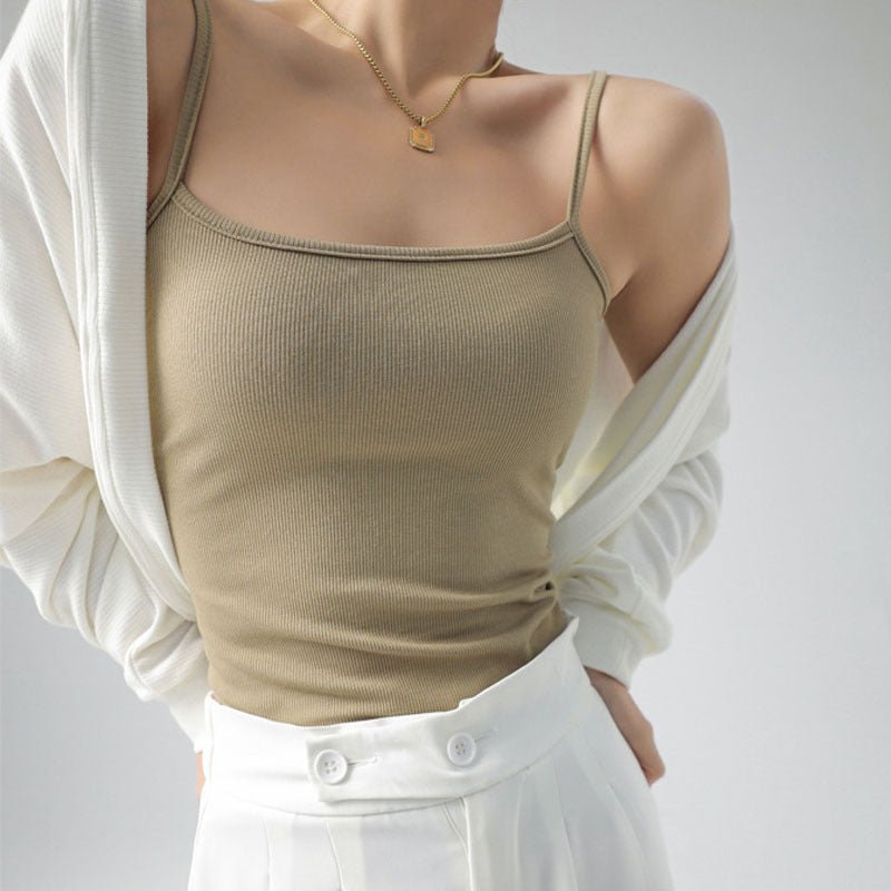 Basic Tank Top Women's Camisole Suit Inner Wear Cover Underboob Ribbed Spring Summer Outerwear - Outdoors & Sports Tinker Time
