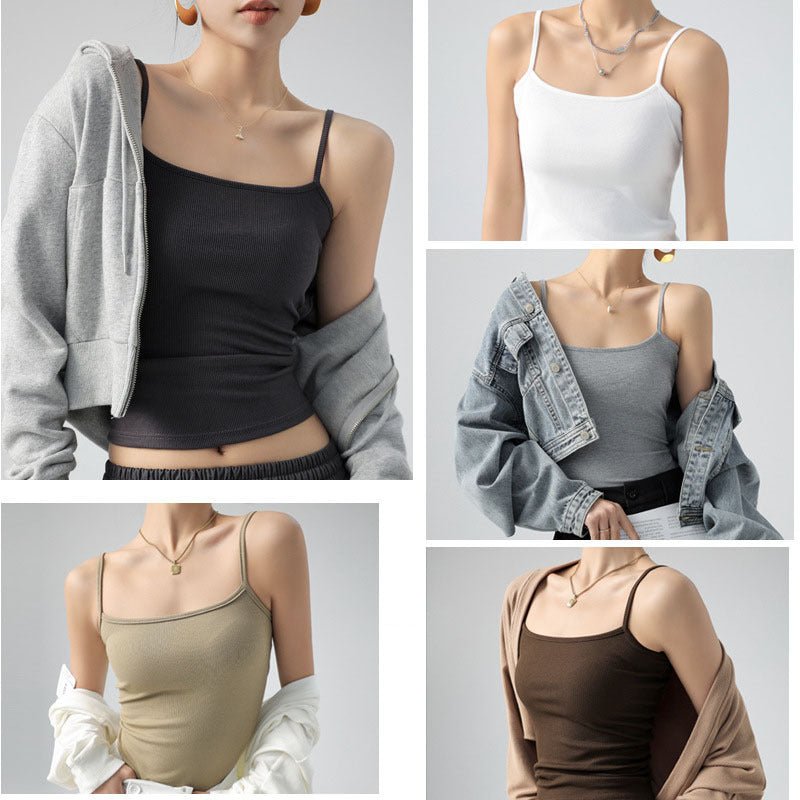 Basic Tank Top Women's Camisole Suit Inner Wear Cover Underboob Ribbed Spring Summer Outerwear - Outdoors & Sports Tinker Time