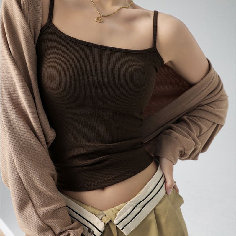 Basic Tank Top Women's Camisole Suit Inner Wear Cover Underboob Ribbed Spring Summer Outerwear - Outdoors & Sports Tinker Time