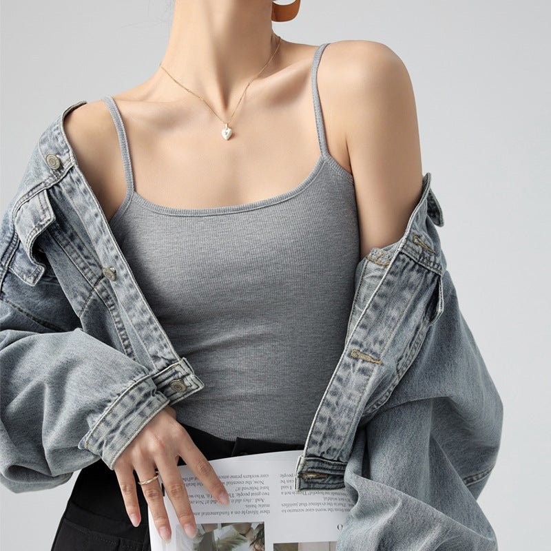 Basic Tank Top Women's Camisole Suit Inner Wear Cover Underboob Ribbed Spring Summer Outerwear - Outdoors & Sports Tinker Time