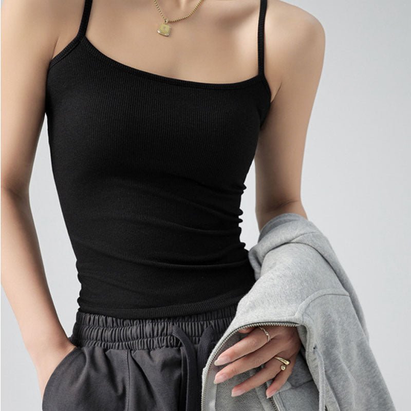 Basic Tank Top Women's Camisole Suit Inner Wear Cover Underboob Ribbed Spring Summer Outerwear - Outdoors & Sports Tinker Time
