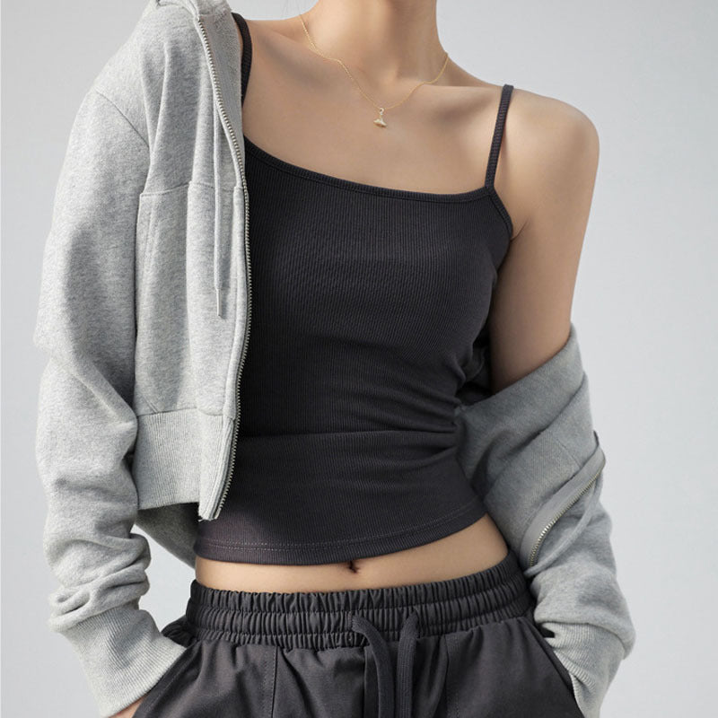 Basic Tank Top Women's Camisole Suit Inner Wear Cover Underboob Ribbed Spring Summer Outerwear - Outdoors & Sports Tinker Time