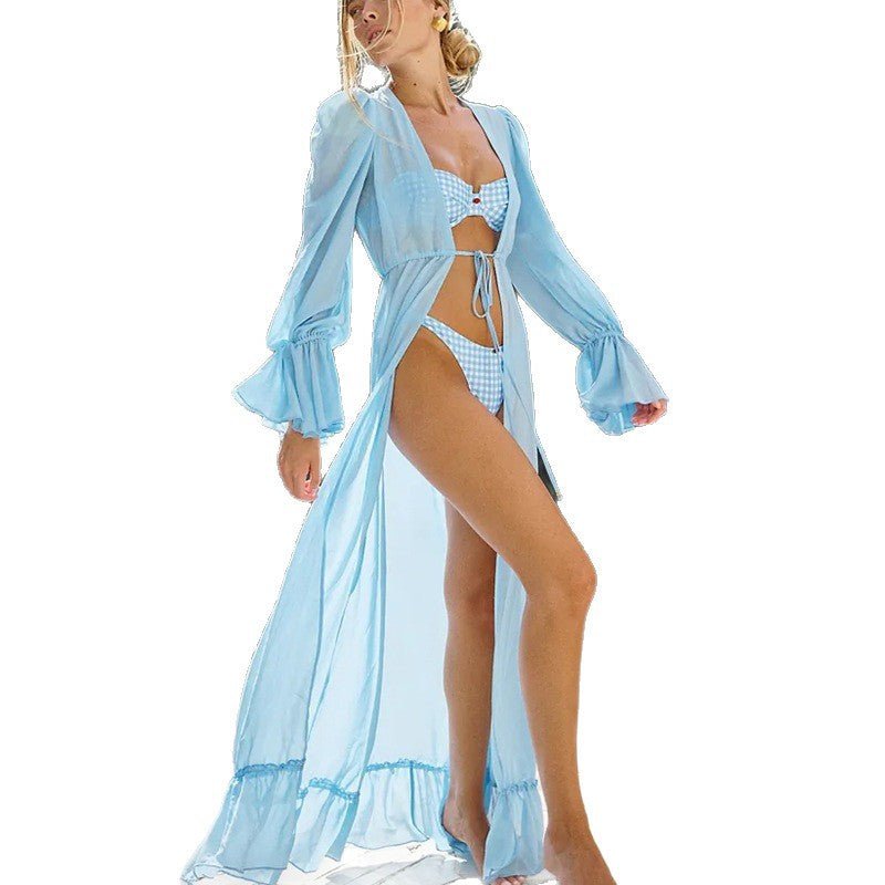 Bikini Three-Piece Set with Sheer Cover-Up and Skirt, Sexy Beach Swimwear - Outdoors & Sports Tinker Time