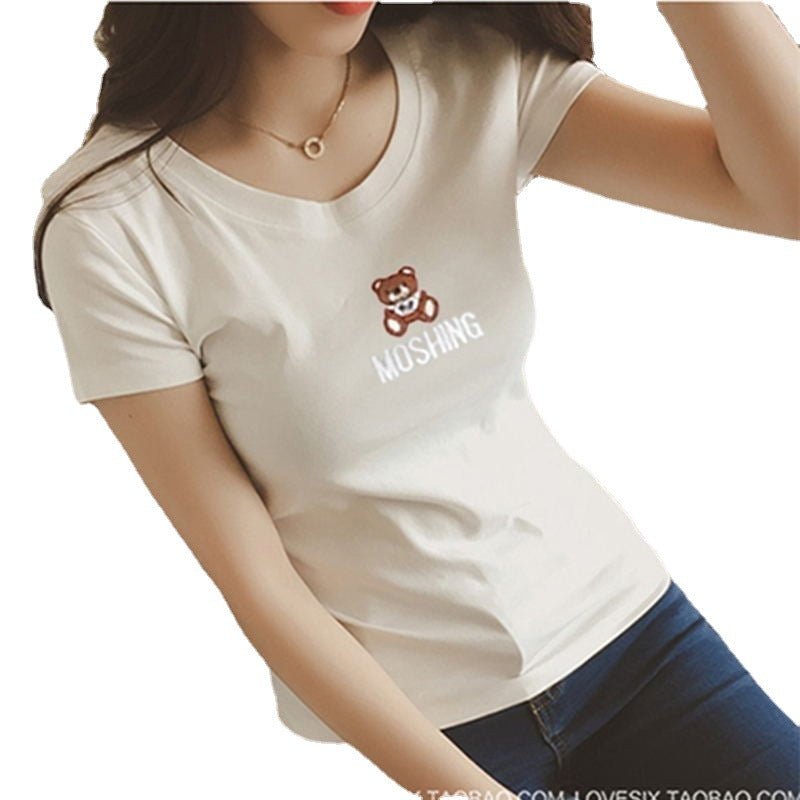 Casual Round Neck Fitted Short Sleeve T-Shirt with Embroidery for Women - Outdoors & Sports Tinker Time