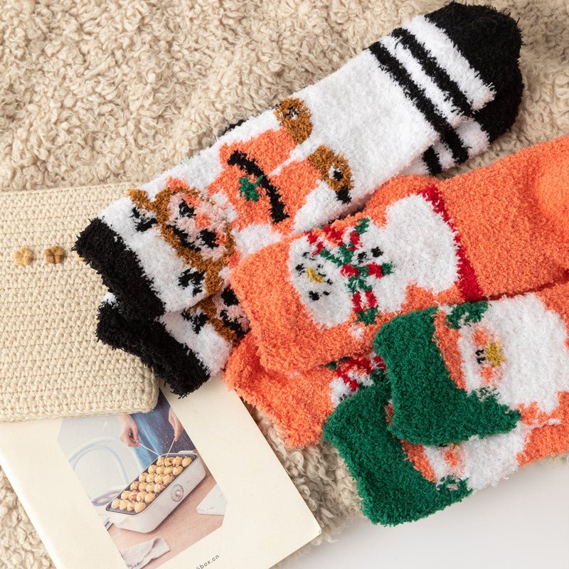 Christmas orange socks for children, winter thick INS trendy warm home socks, coral fleece flooring - Outdoors & Sports Tinker Time