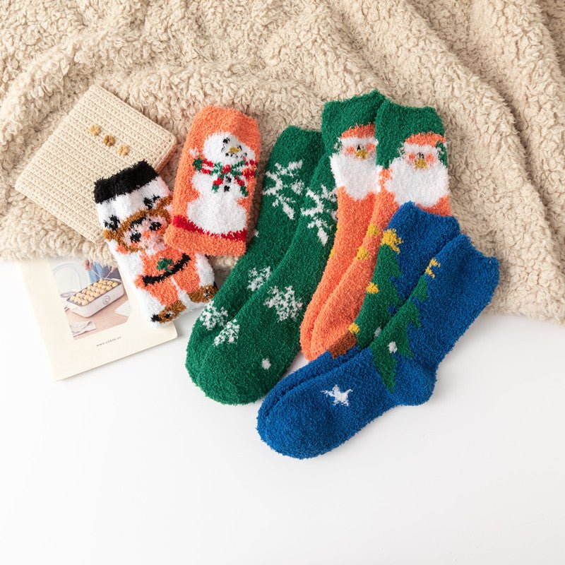 Christmas orange socks for children, winter thick INS trendy warm home socks, coral fleece flooring - Outdoors & Sports Tinker Time