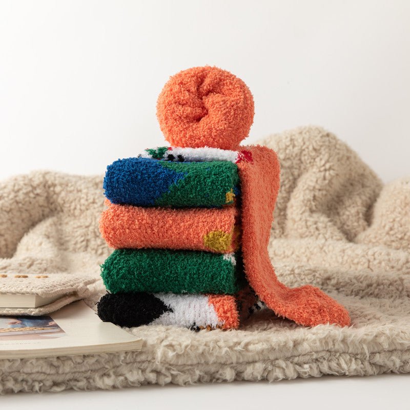 Christmas orange socks for children, winter thick INS trendy warm home socks, coral fleece flooring - Outdoors & Sports Tinker Time