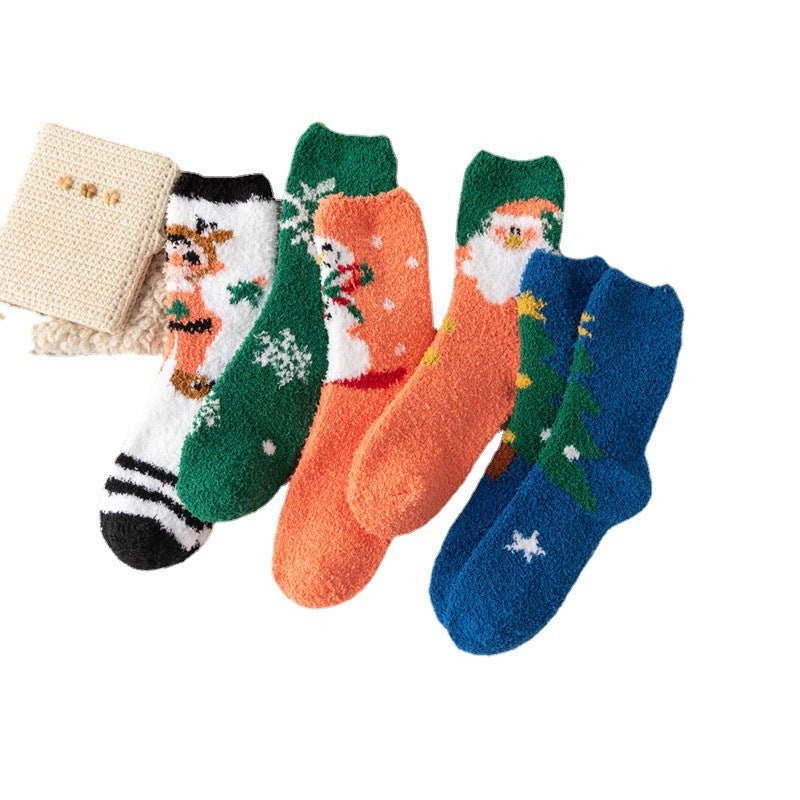 Christmas orange socks for children, winter thick INS trendy warm home socks, coral fleece flooring - Outdoors & Sports Tinker Time