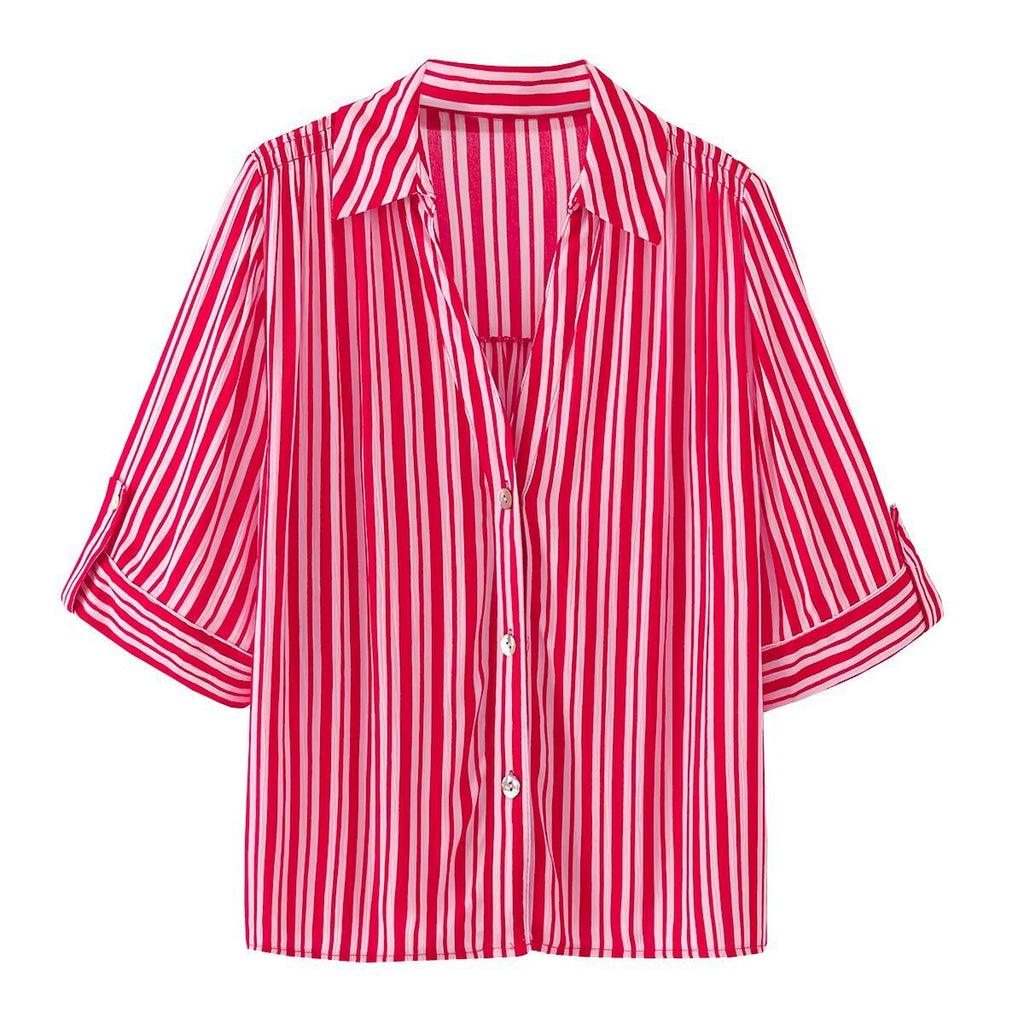 Curled edge short sleeved drape shirt+long pants set for women - Outdoors & Sports Tinker Time