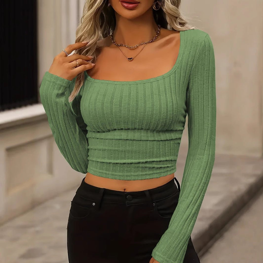 Daily Solid Color Fleece Ribbed Texture Knitted Pleated Side Slim Fit T-Shirt - Outdoors & Sports Tinker Time