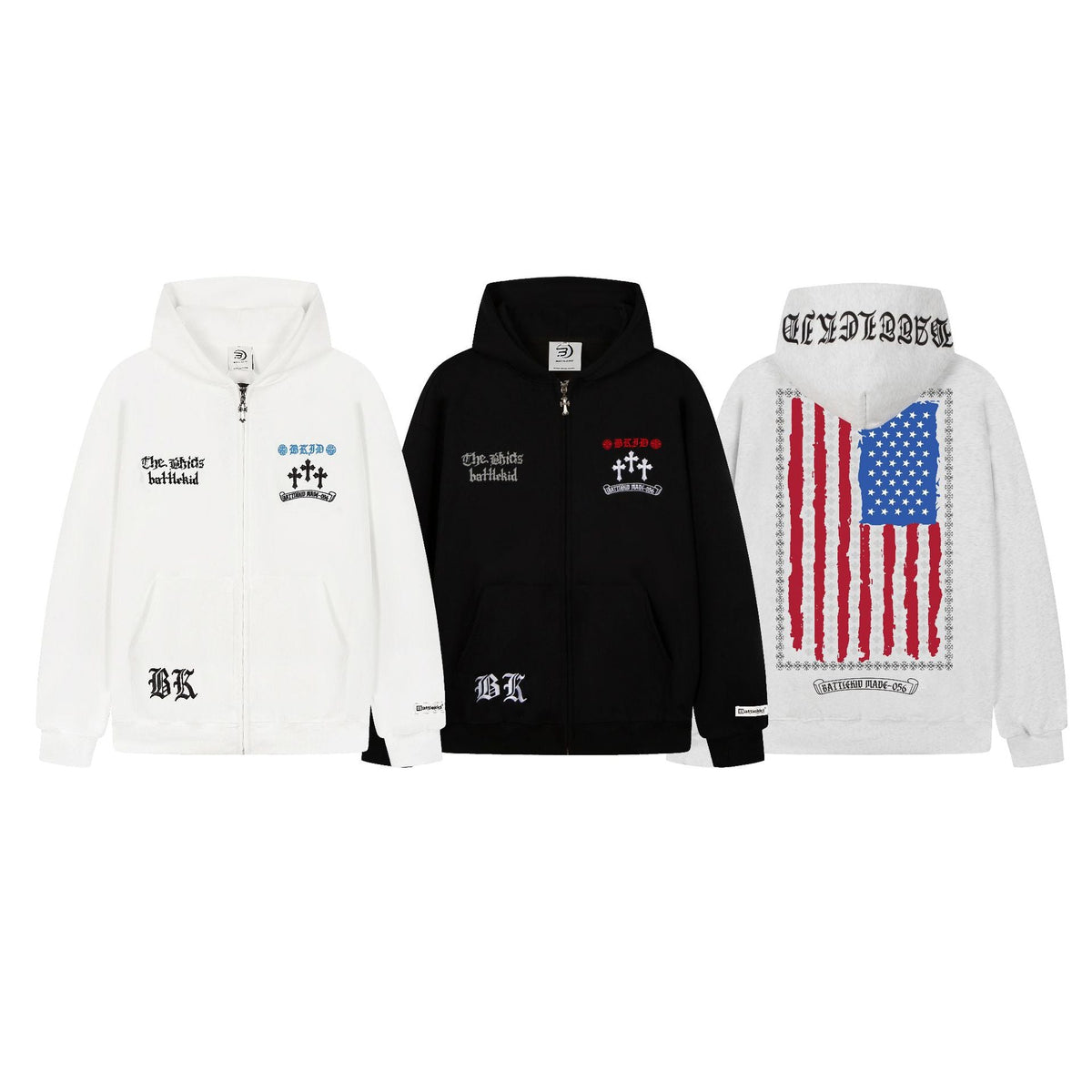 Distressed Flag Print Long Sleeve Zip-Up Hooded Loose Heavyweight Terry Sweatshirt Jacket - Outdoors & Sports Tinker Time