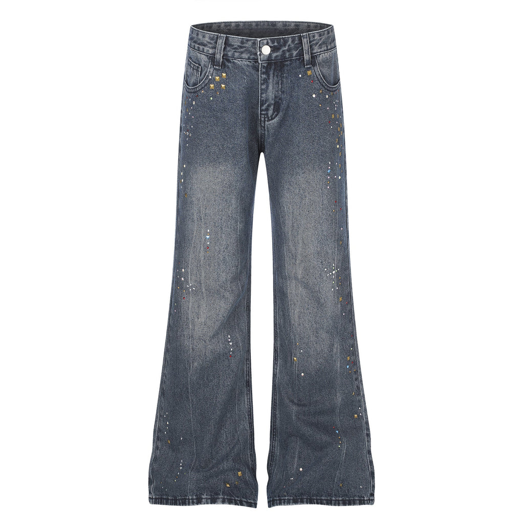 Distressed Wash Rhinestone High Waist Micro Flare Jeans for Women - Outdoors & Sports Tinker Time