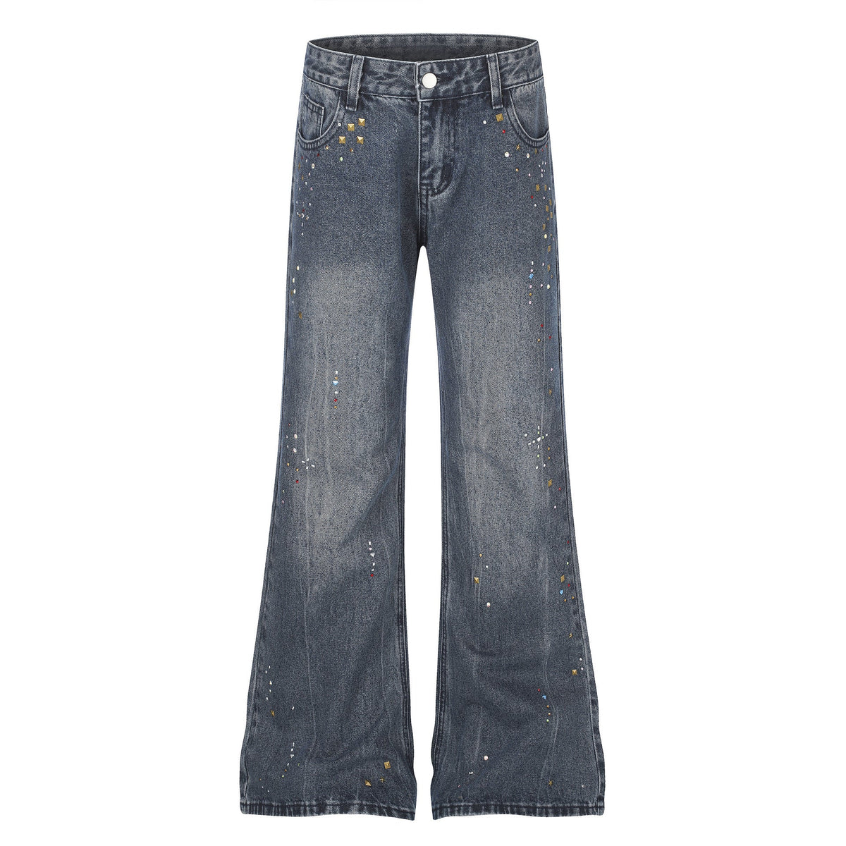 Distressed Wash Rhinestone High Waist Micro Flare Jeans for Women - Outdoors & Sports Tinker Time