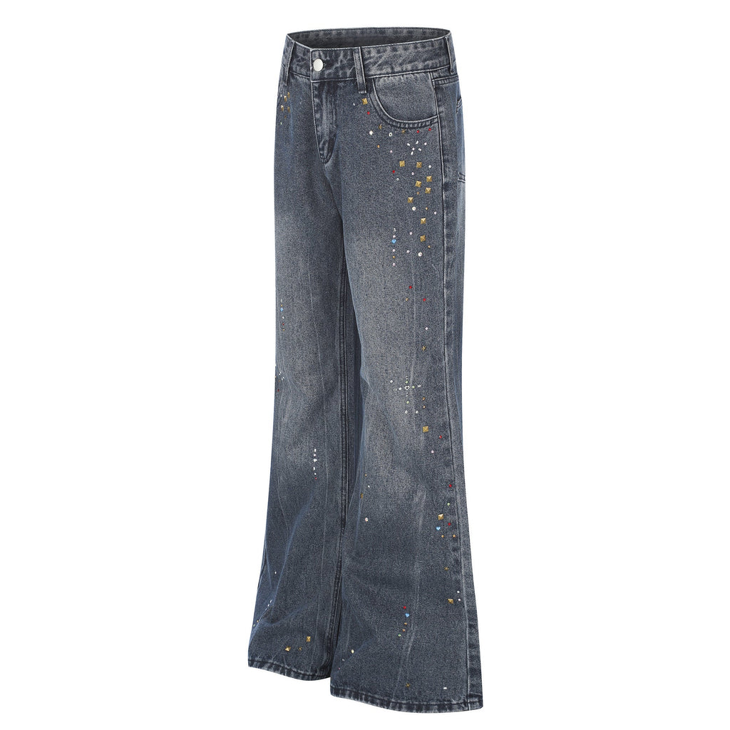 Distressed Wash Rhinestone High Waist Micro Flare Jeans for Women - Outdoors & Sports Tinker Time