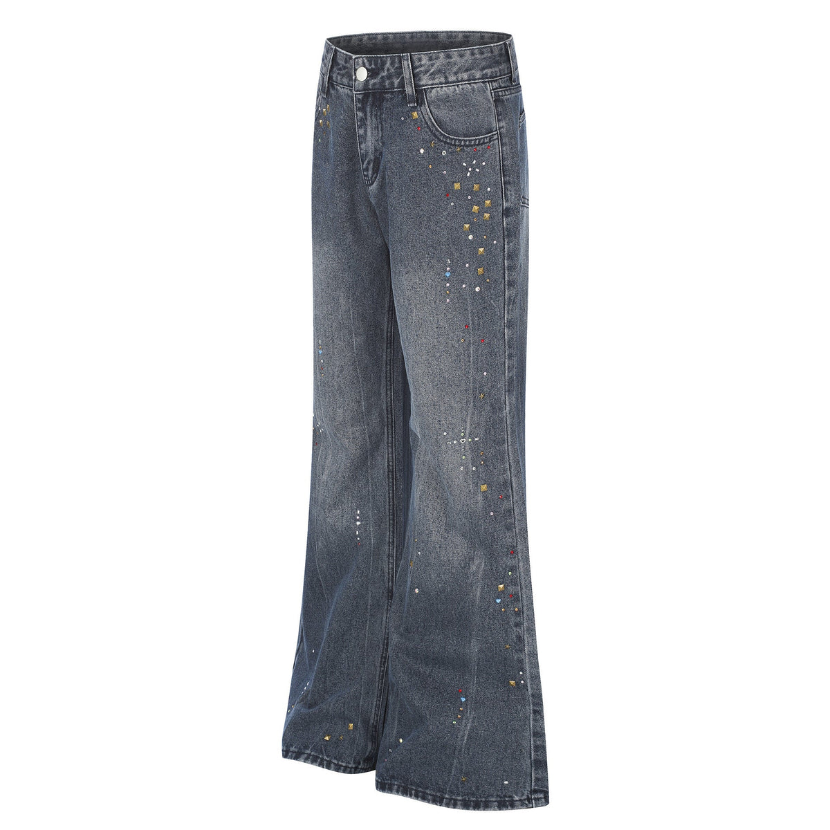 Distressed Wash Rhinestone High Waist Micro Flare Jeans for Women - Outdoors & Sports Tinker Time