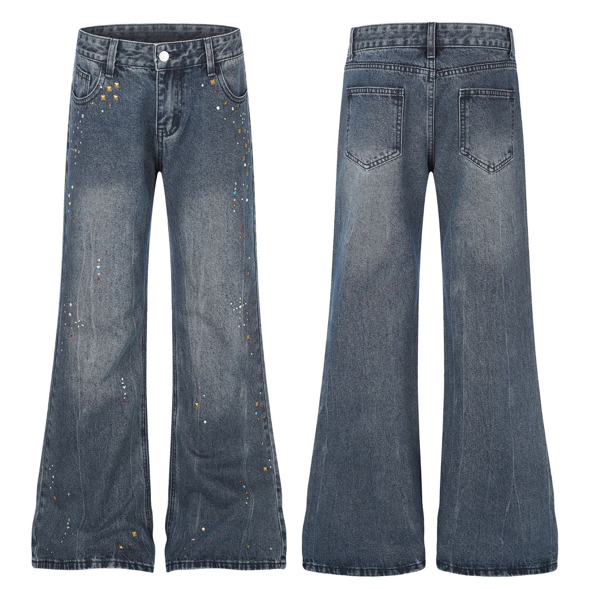 Distressed Wash Rhinestone High Waist Micro Flare Jeans for Women - Outdoors & Sports Tinker Time