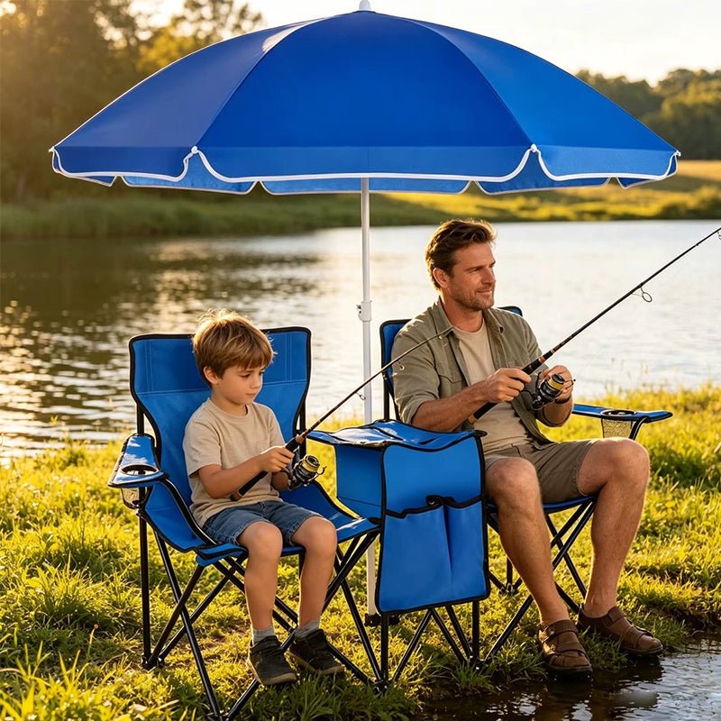 Double Camping Loveseat with Canopy – 600 lb Capacity, Cup Holders & Side Table, Foldable Outdoor Chair for Beach & Park - Outdoors & Sports Tinker Time