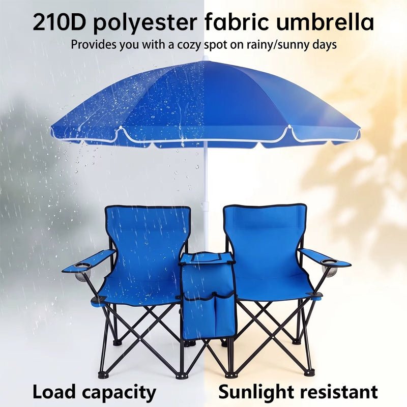 Double Camping Loveseat with Canopy – 600 lb Capacity, Cup Holders & Side Table, Foldable Outdoor Chair for Beach & Park - Outdoors & Sports Tinker Time
