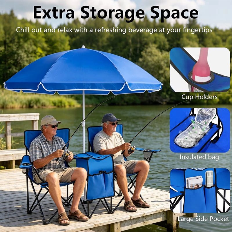 Double Camping Loveseat with Canopy – 600 lb Capacity, Cup Holders & Side Table, Foldable Outdoor Chair for Beach & Park - Outdoors & Sports Tinker Time